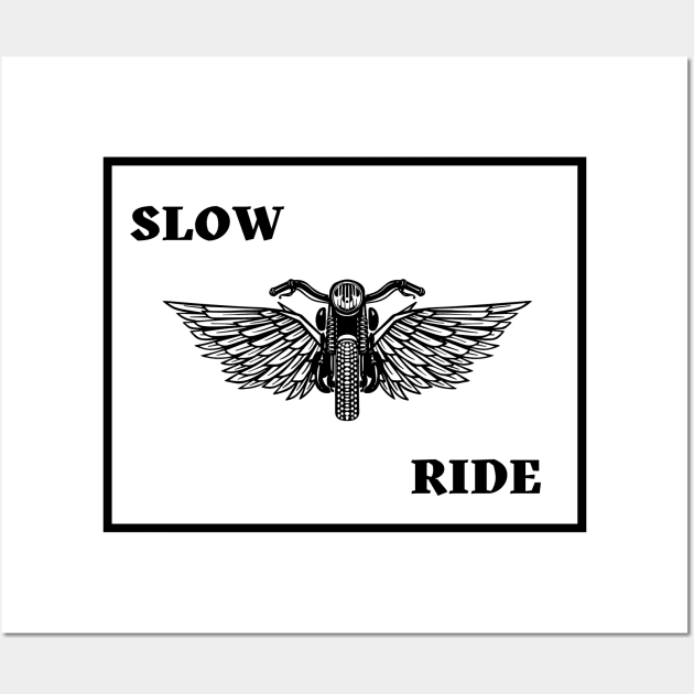 White Black Minimalist Slow Ride Biker Wall Art by StanleysDesigns